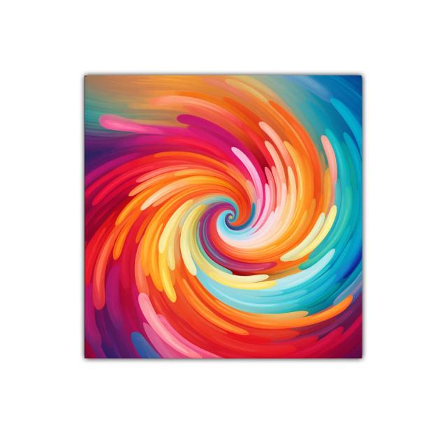 Cuadro abstracto espiral vibrante en tonos cálidos y fríos