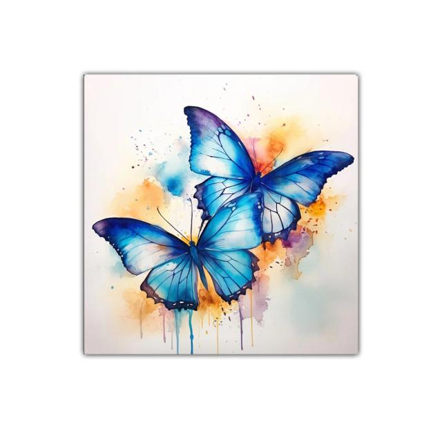 Mariposas azules con fondo en tonos cálidos vibrantes