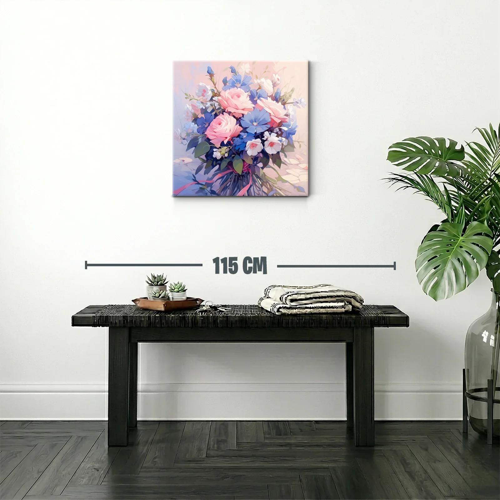 Ramo delicado de rosas rosadas y flores azules frescas — miniatura 2