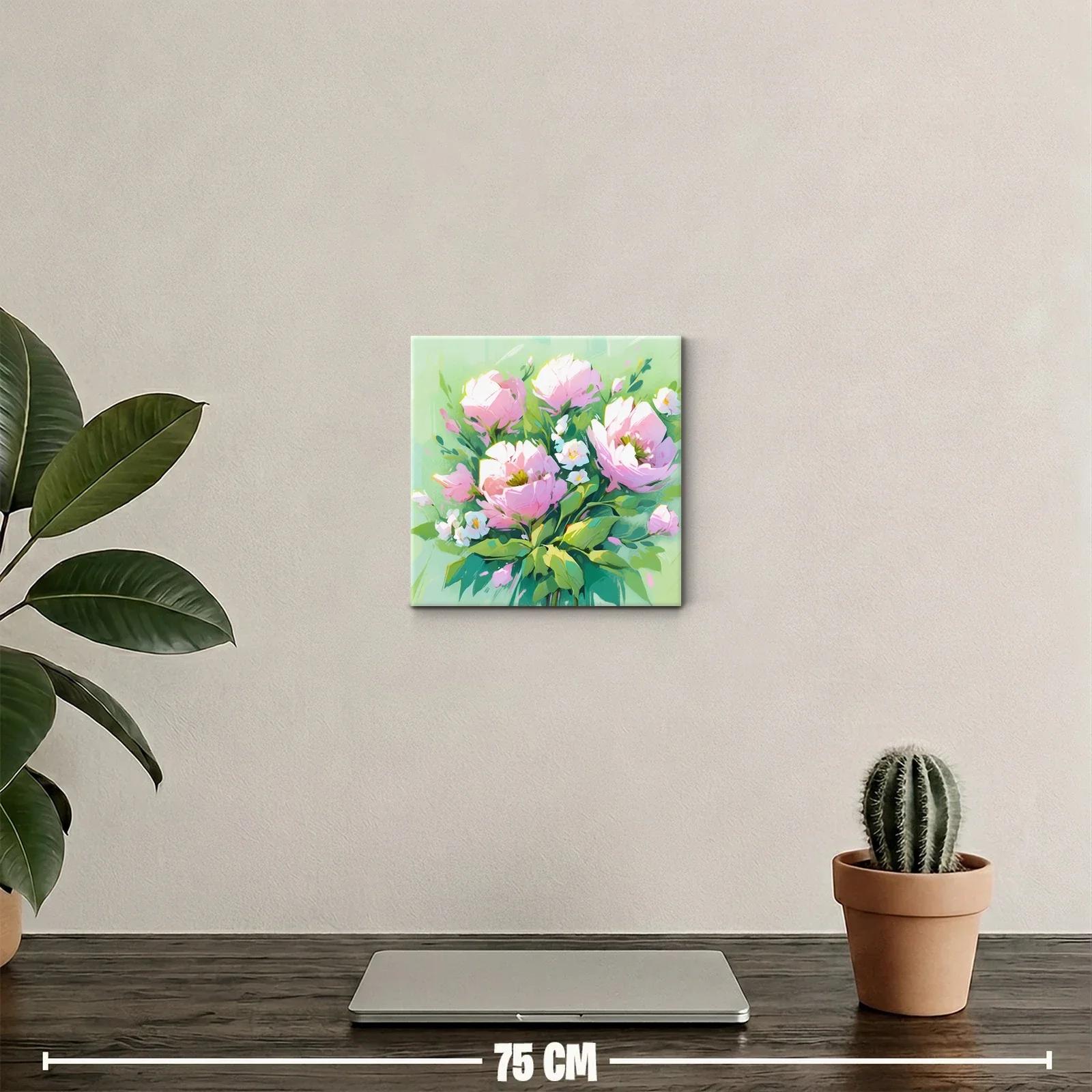 Cuadro decorativo con ramo de flores rosas y verdes — miniatura 2