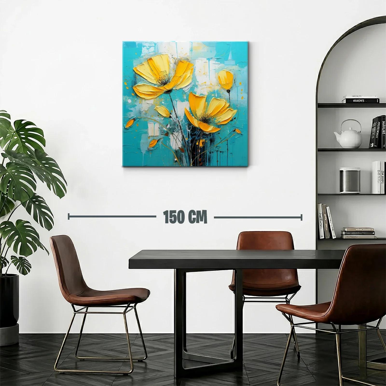 Flores amarillas vibrantes sobre fondo turquesa — miniatura 2