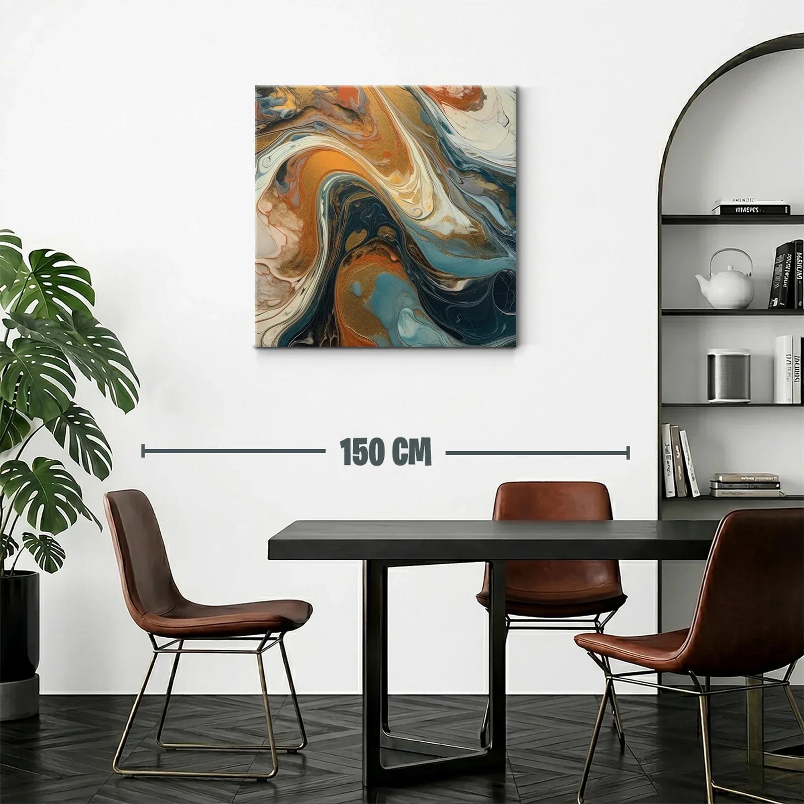 Cuadro abstracto con tonos cálidos y fríos armonizados — miniatura 2