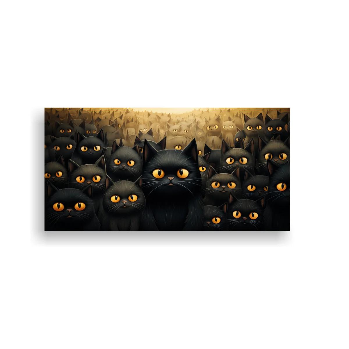 Cuadro gatos negros con ojos amarillos