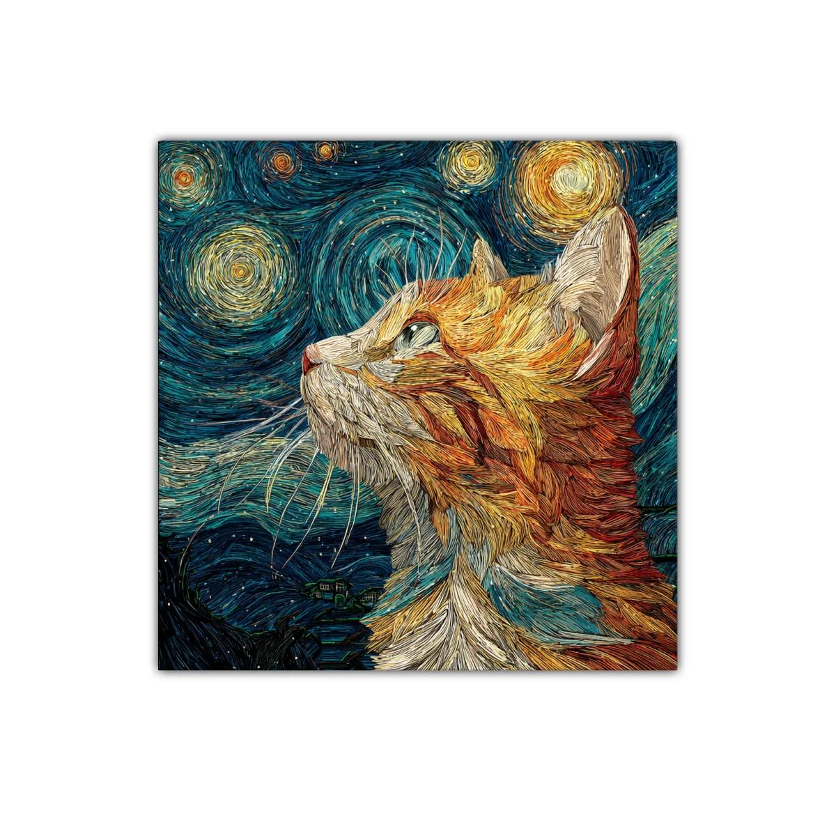 Gato mirando el cielo estrellado con textura vibrante — imagen principal