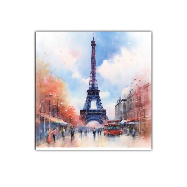 Cuadro decorativo de la Torre Eiffel en tonos suaves y vibrantes
