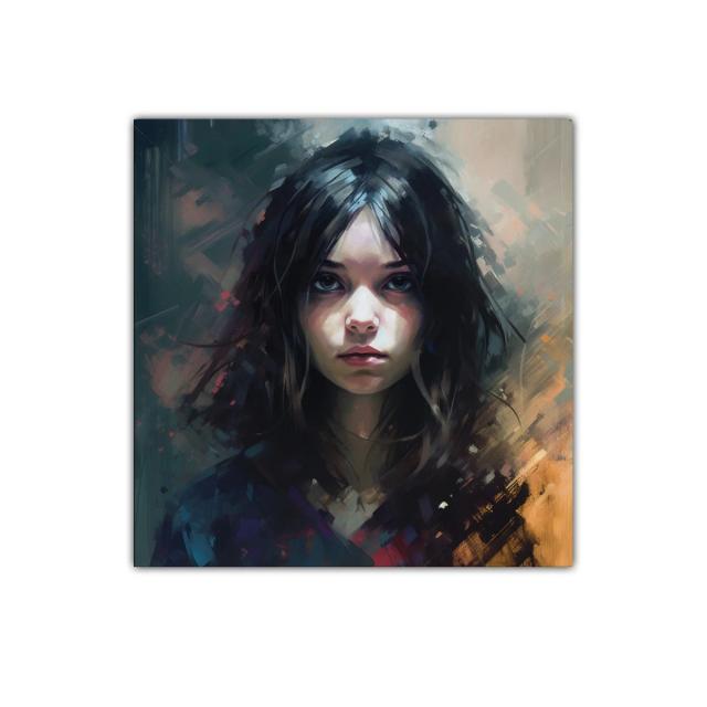 Retrato femenino con expresión profunda y tonos oscuros