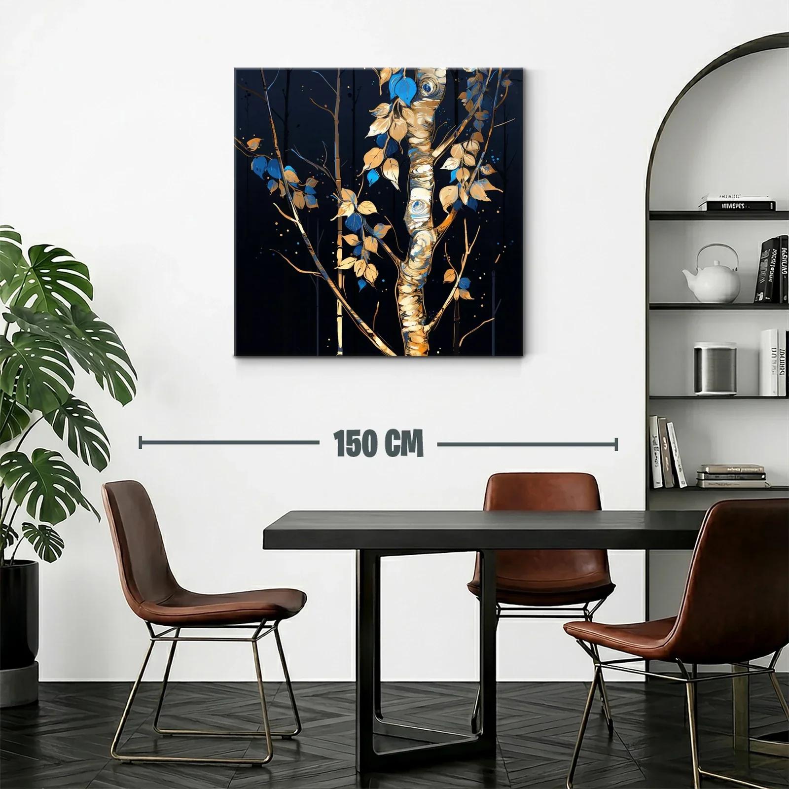 Cuadro Árbol con Hojas en Tonos Azules y Dorados — miniatura 2