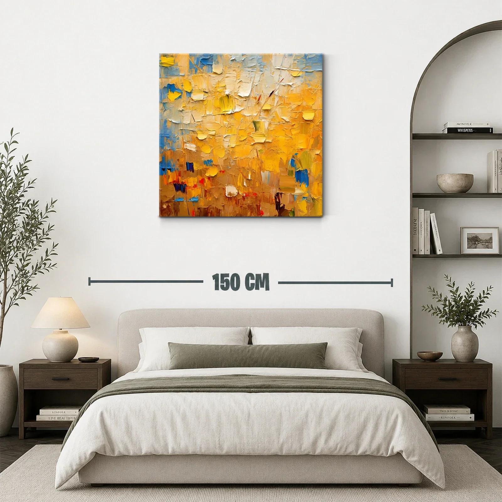 Cuadro abstracto en tonos cálidos con destellos azules — miniatura 3