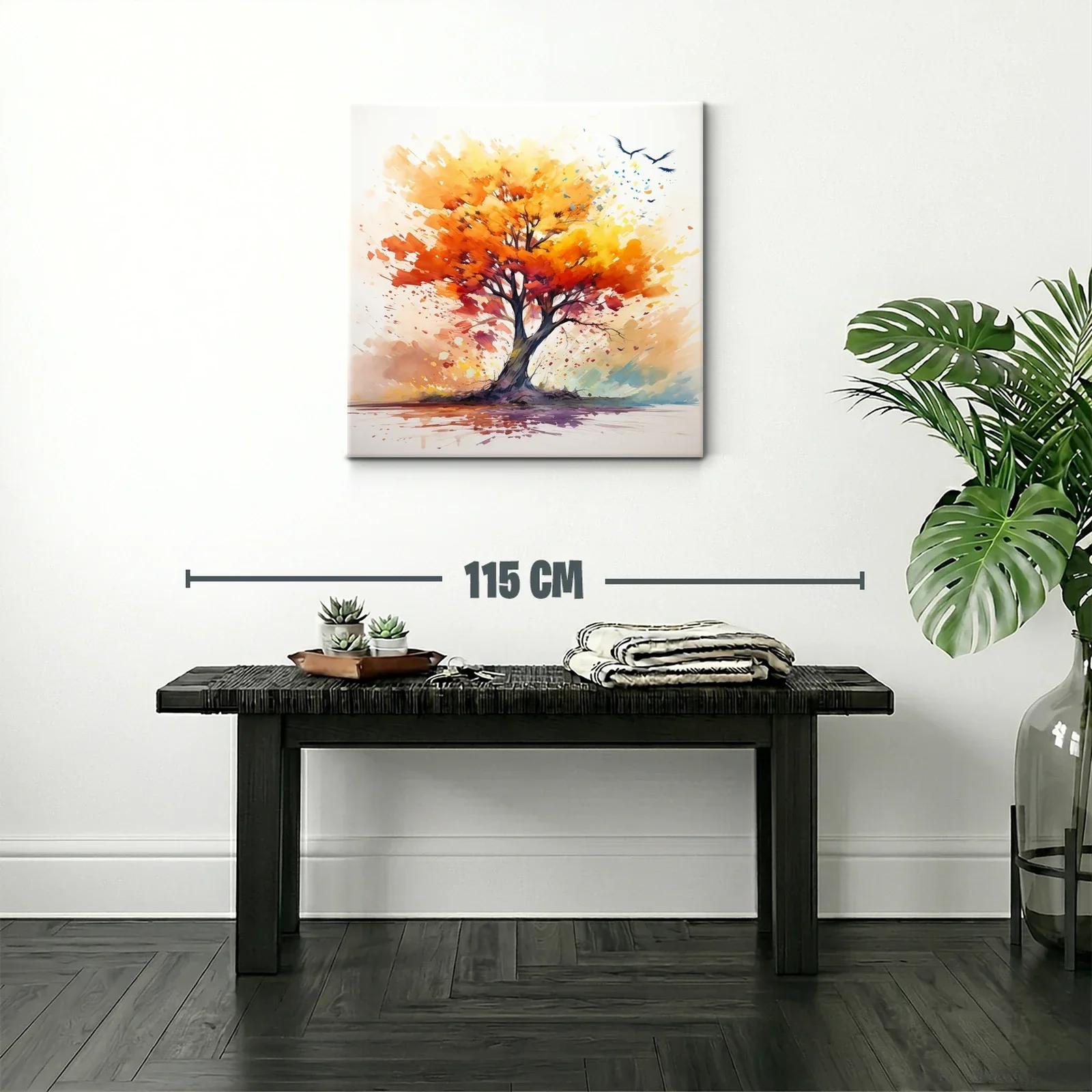 Árbol vibrante con tonos cálidos y vuelo de aves — miniatura 2
