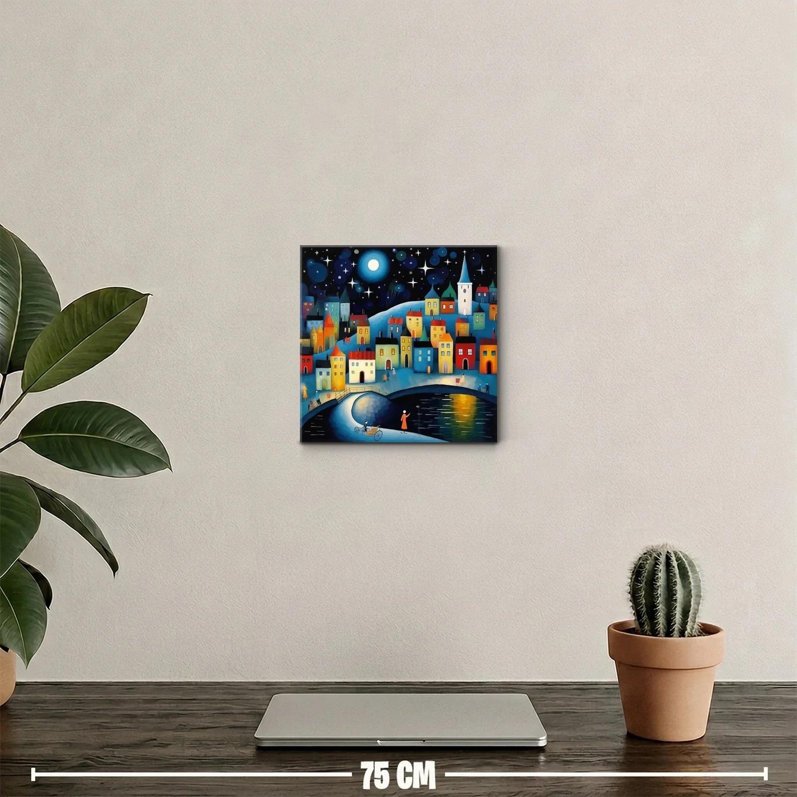Pueblo iluminado bajo un cielo estrellado con luna llena — miniatura 2