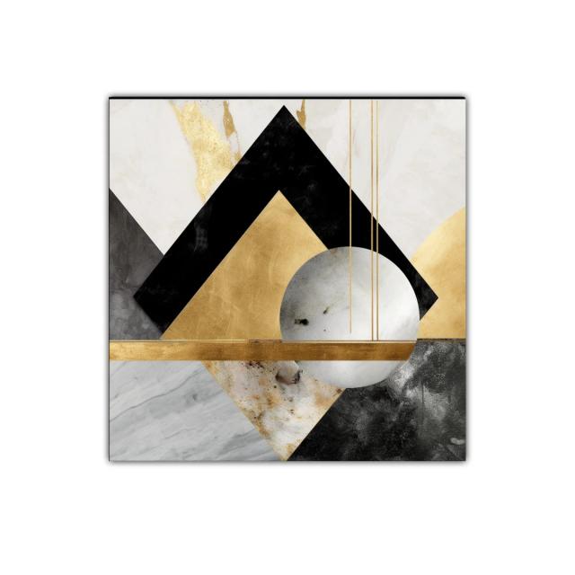 Cuadro abstracto con formas geométricas y tonos dorados