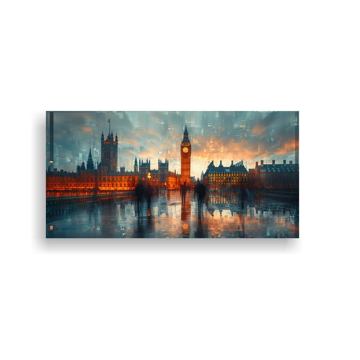 Cuadro Big Ben iluminado sobre el puente mojado