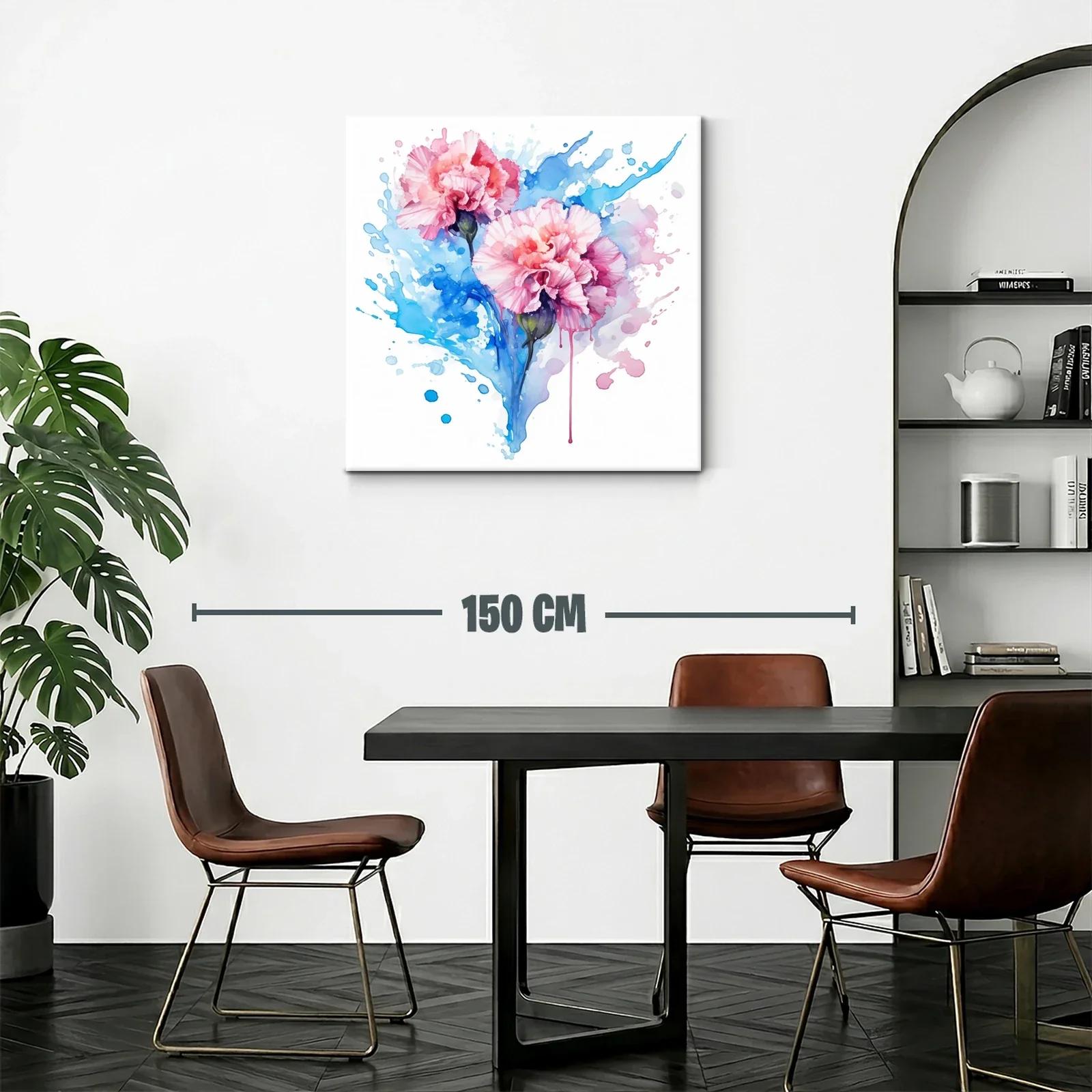 Flores rosas con fondo acuarela en tonos azules vibrantes — miniatura 2