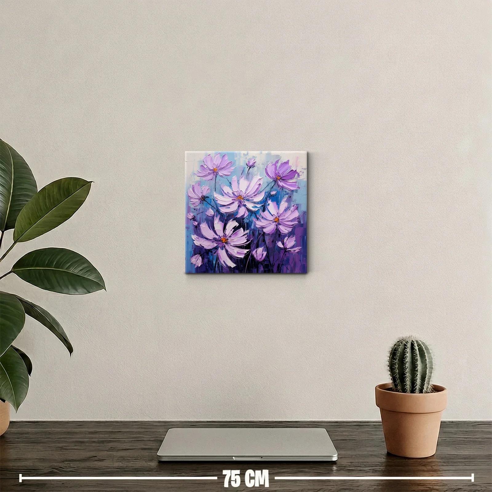 Cuadro decorativo con flores lilas y fondo en azules — miniatura 2