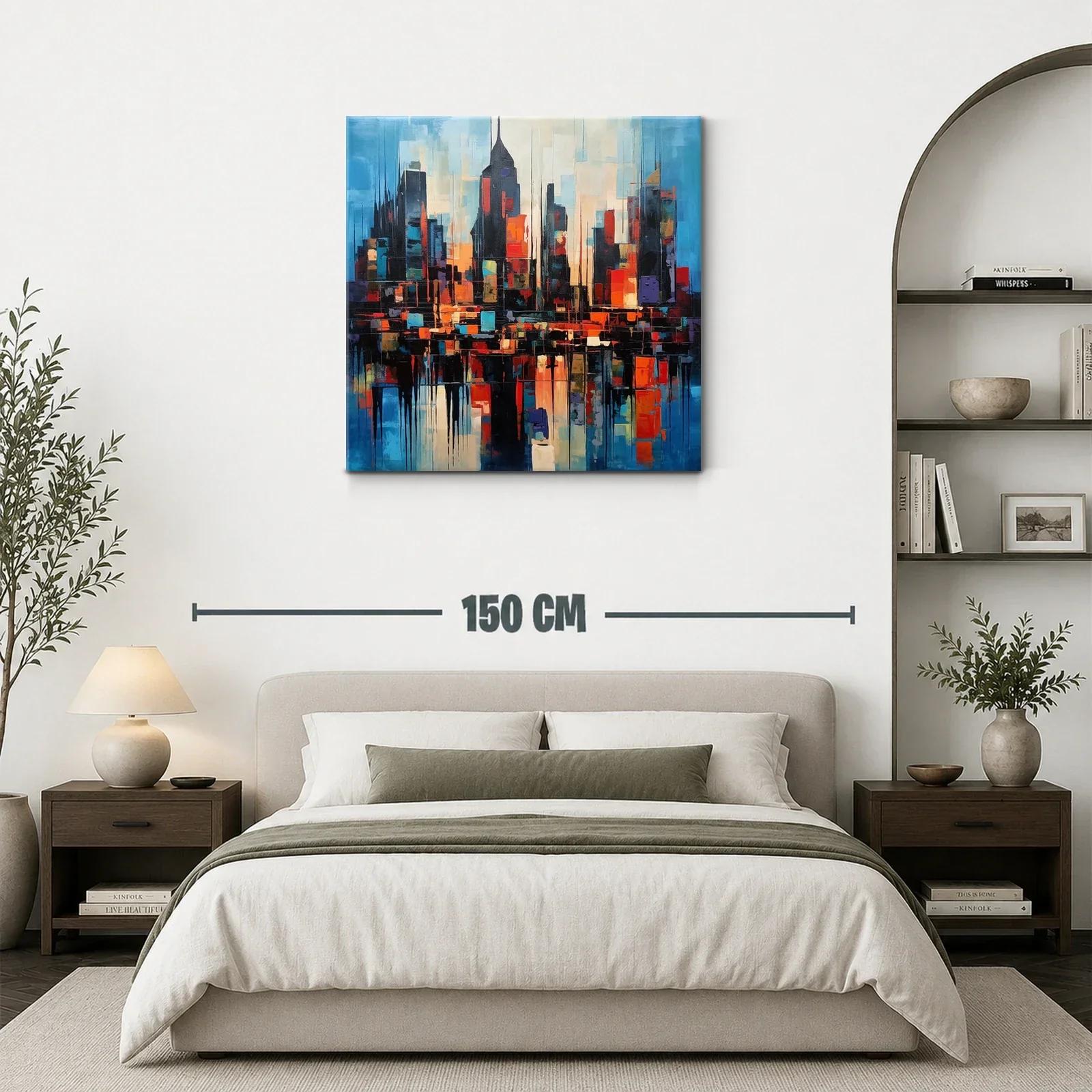 Ciudad abstracta con vibrantes tonos cálidos y fríos al atardecer — miniatura 3