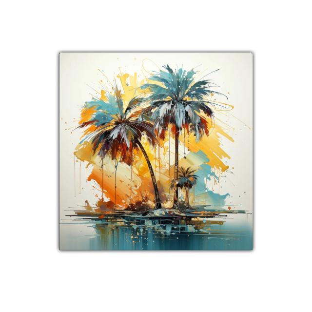 Palmeras vibrantes con tonos cálidos y fríos en equilibrio