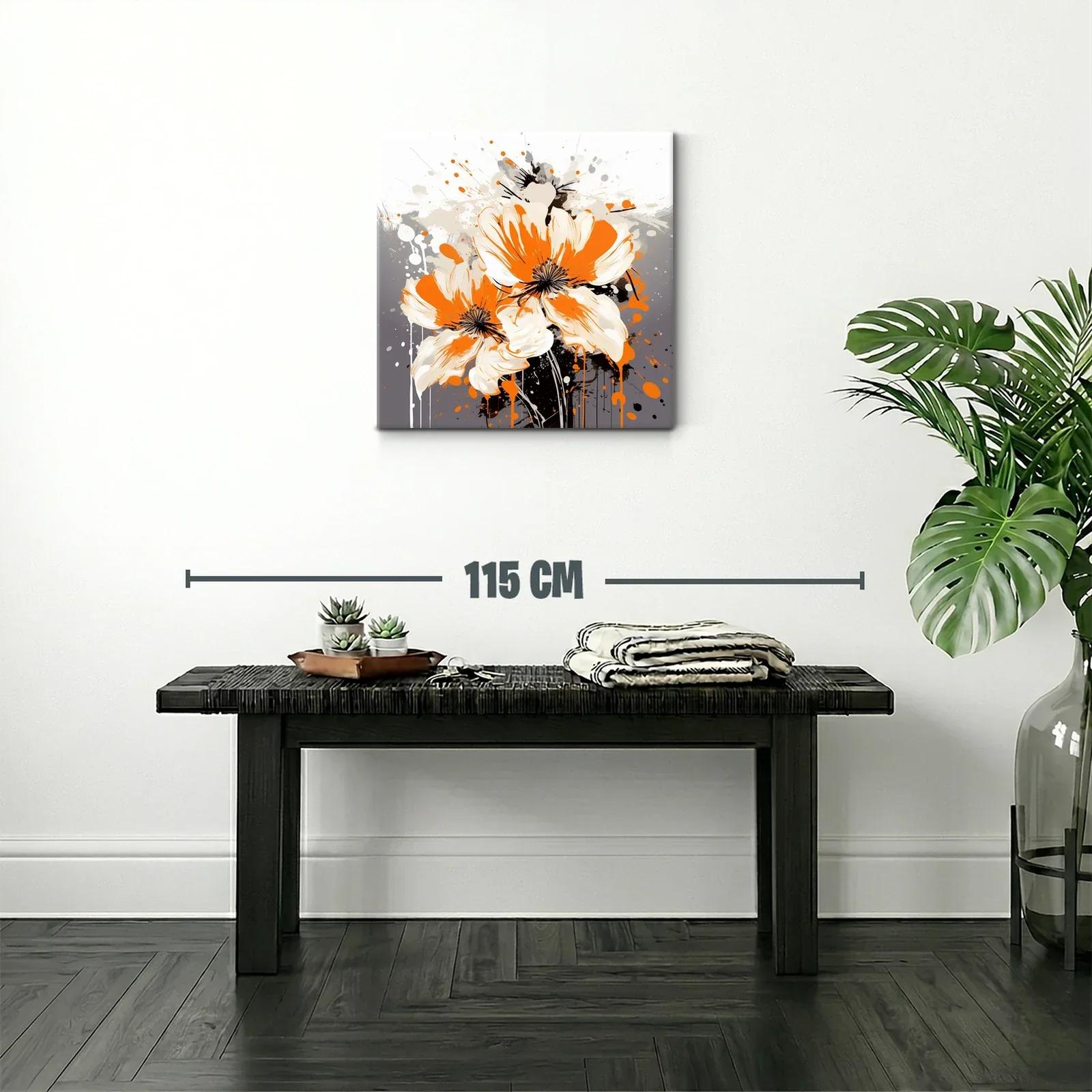 Cuadro moderno con flores vibrantes en tonos naranja y crema — miniatura 2