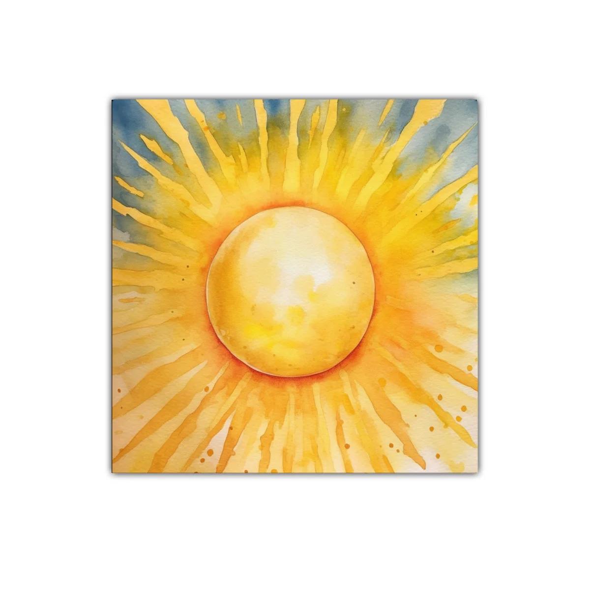 Cuadro vibrante con sol radiante en tonos cálidos — miniatura 1