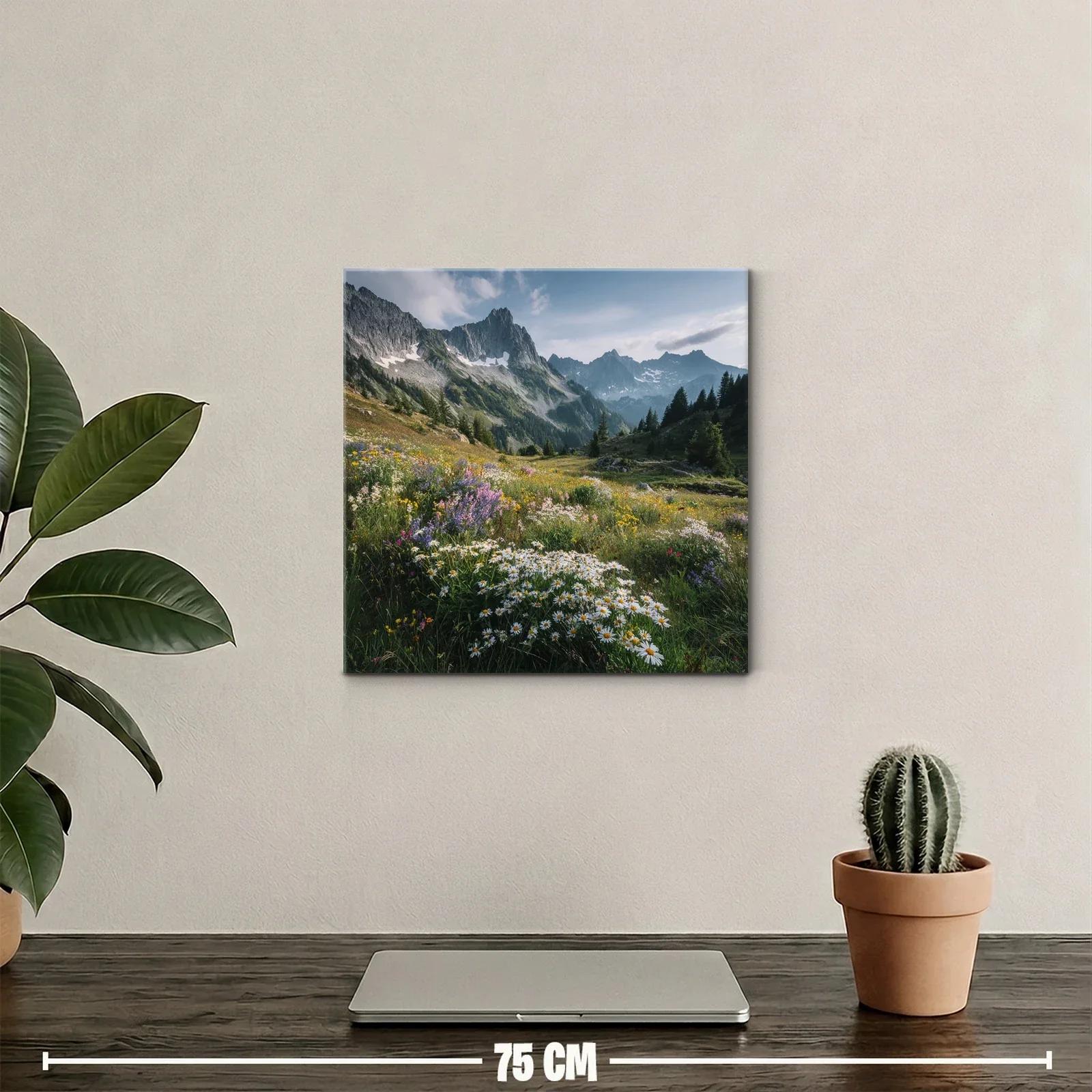 Pradera de flores silvestres con montaña al fondo — miniatura 2