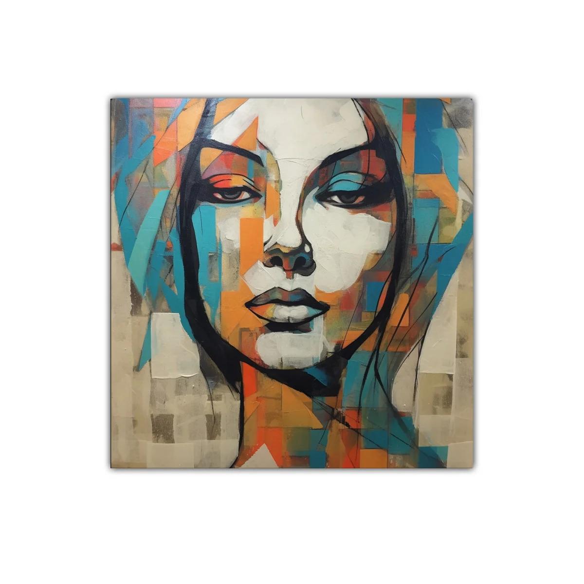 Rostro femenino en tonos cálidos y fríos contrastantes
