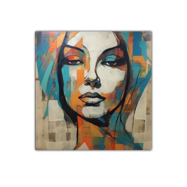 Rostro femenino en tonos cálidos y fríos contrastantes