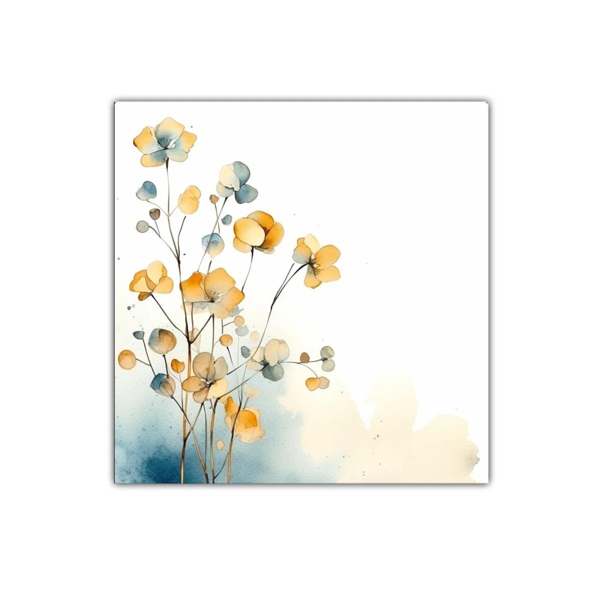 Cuadro decorativo flores en tonos cálidos y azules suaves — imagen principal