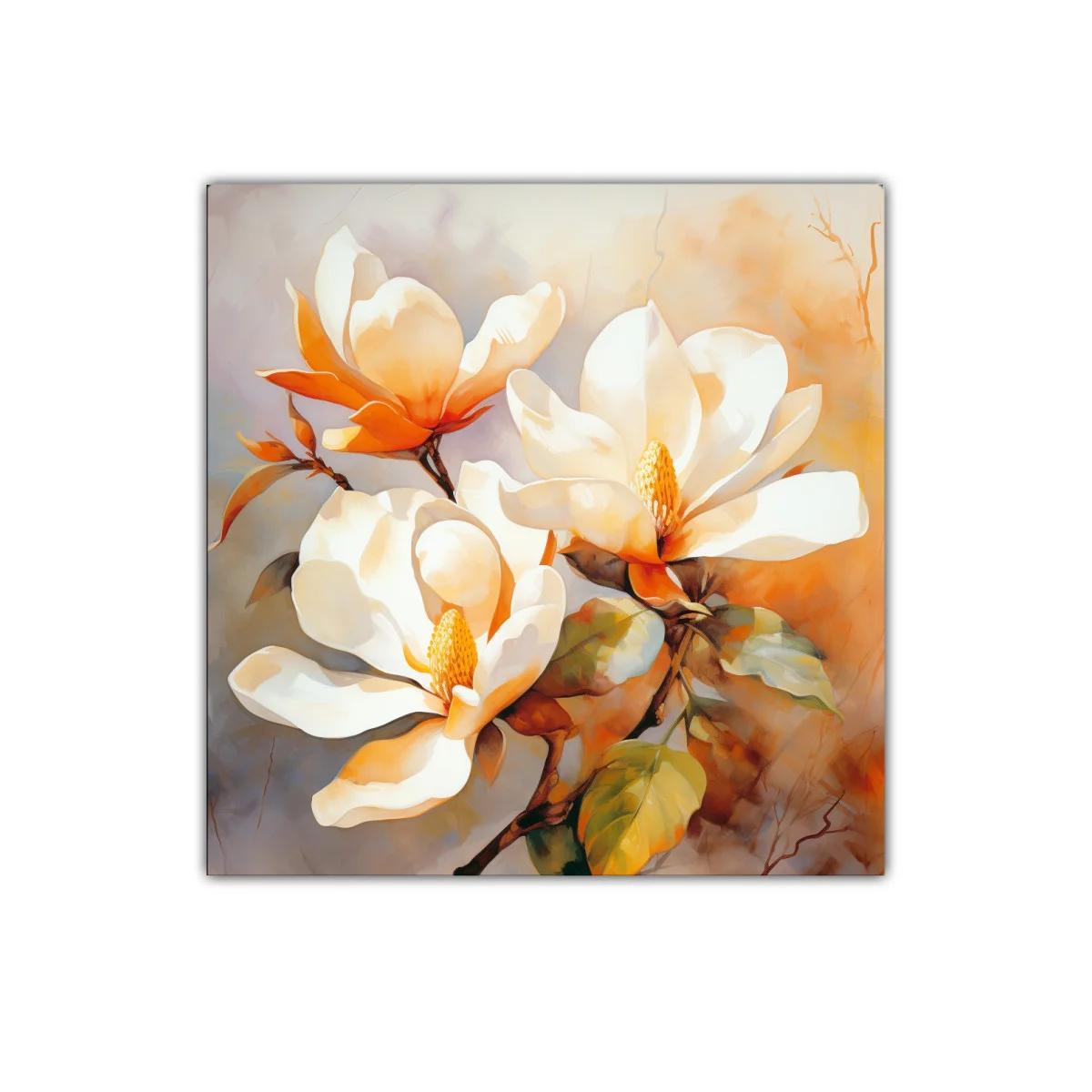 Cuadro decorativo de flores blancas y tonos cálidos suaves — imagen principal
