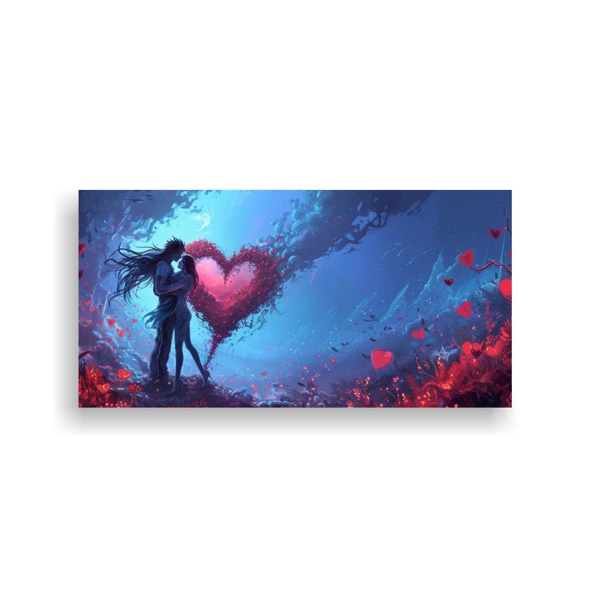 Cuadro pareja abrazándose bajo un corazón brillante