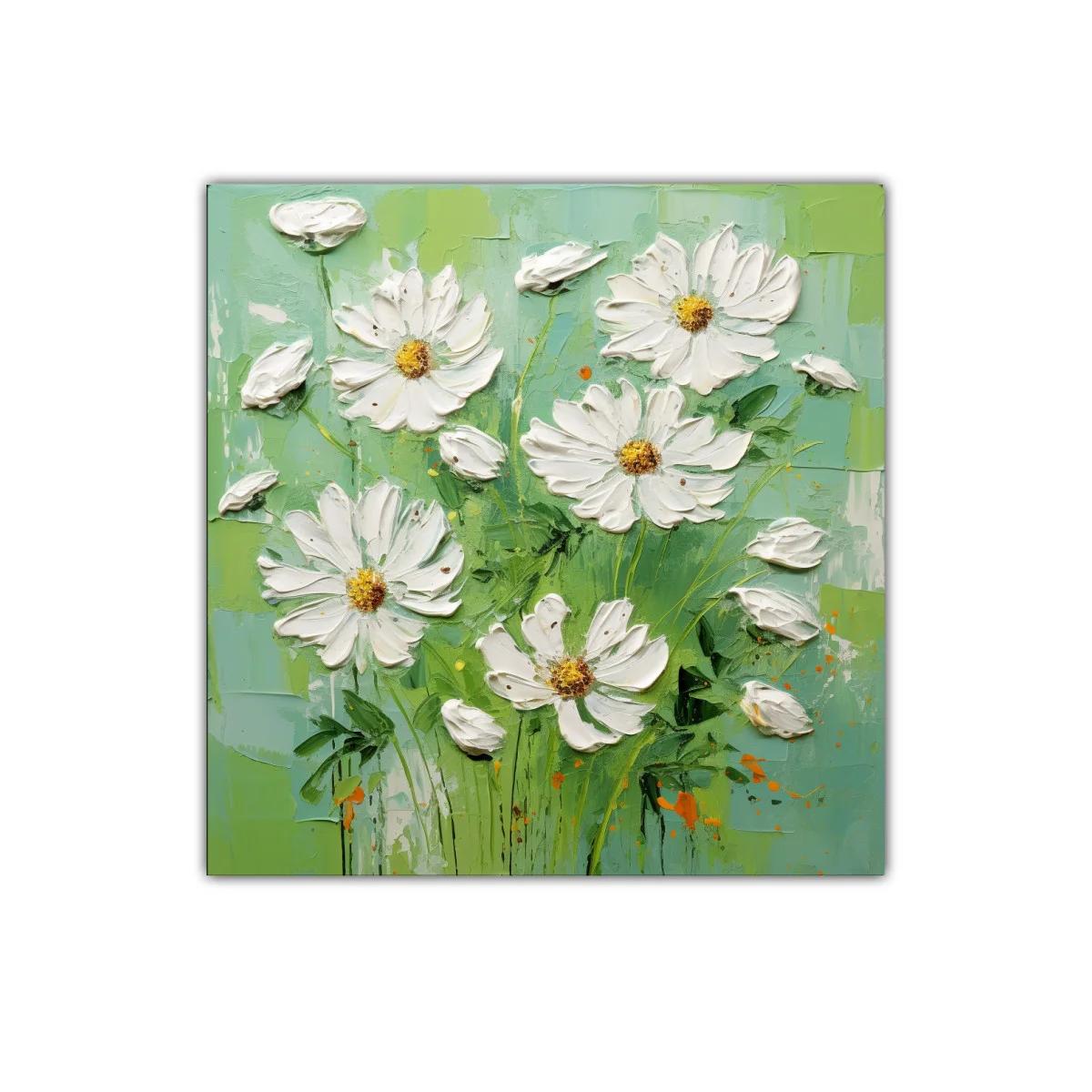 Cuadro flores blancas sobre fondo verde fresco y luminoso — imagen principal