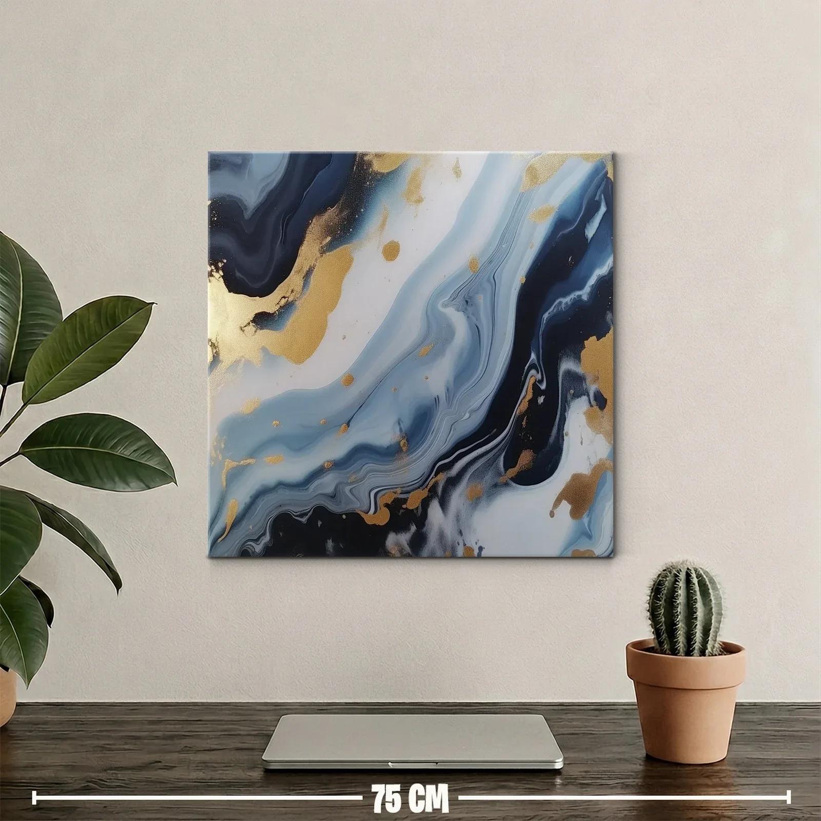 Cuadro abstracto con tonos azules y detalles dorados — miniatura 2