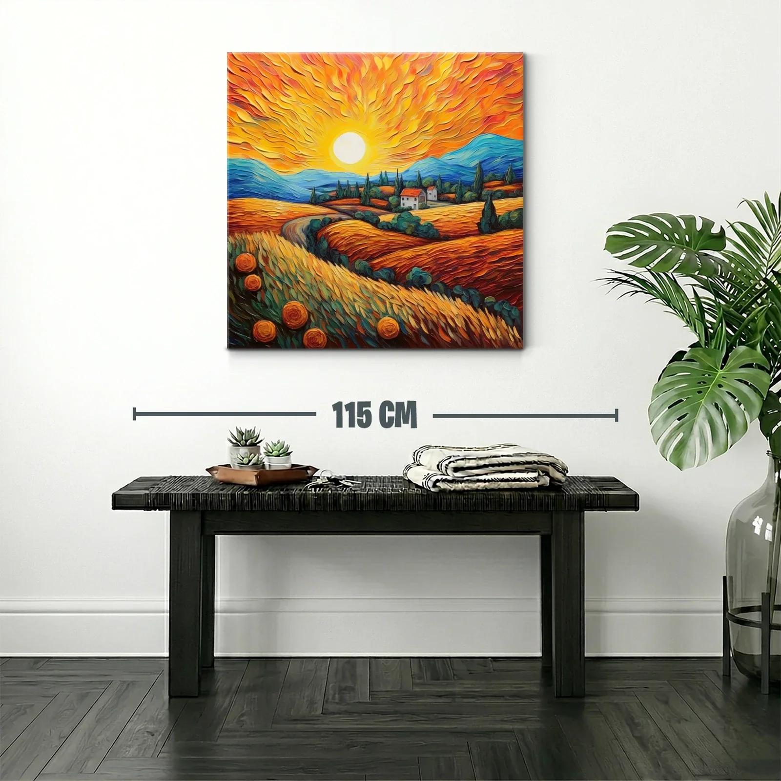 Paisaje vibrante con sol radiante y campos dorados — miniatura 2