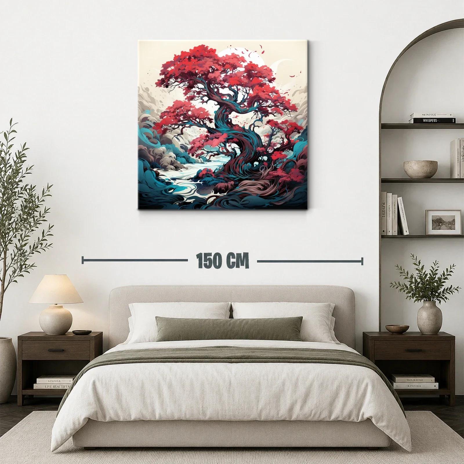 Árbol mágico con vibrantes hojas rojas y fondo onírico — miniatura 3