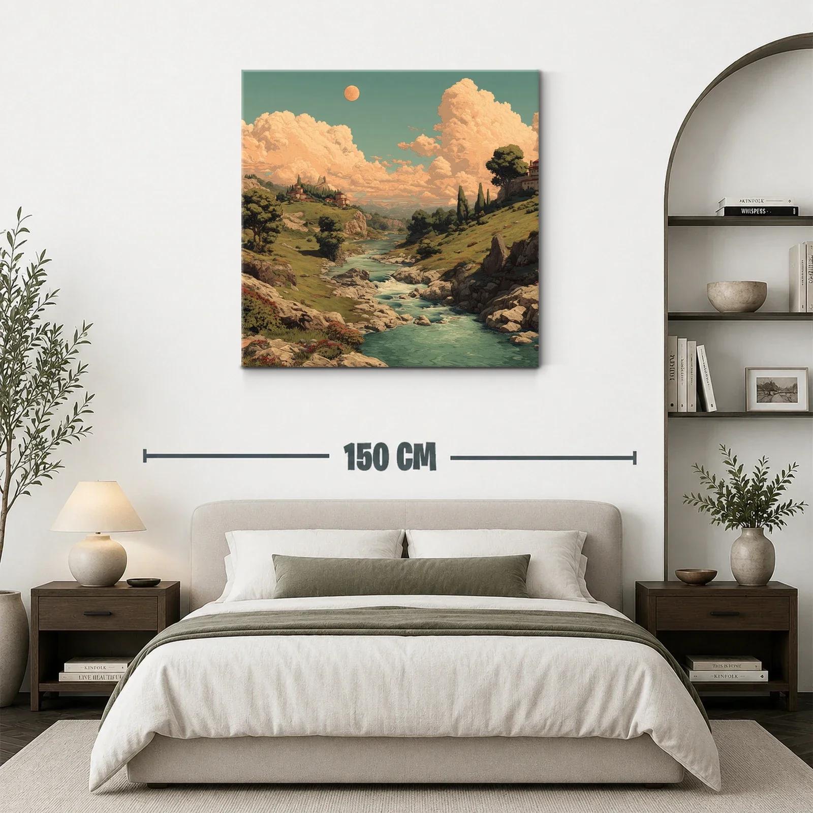 Paisaje campestre con río serpenteante al atardecer — miniatura 3
