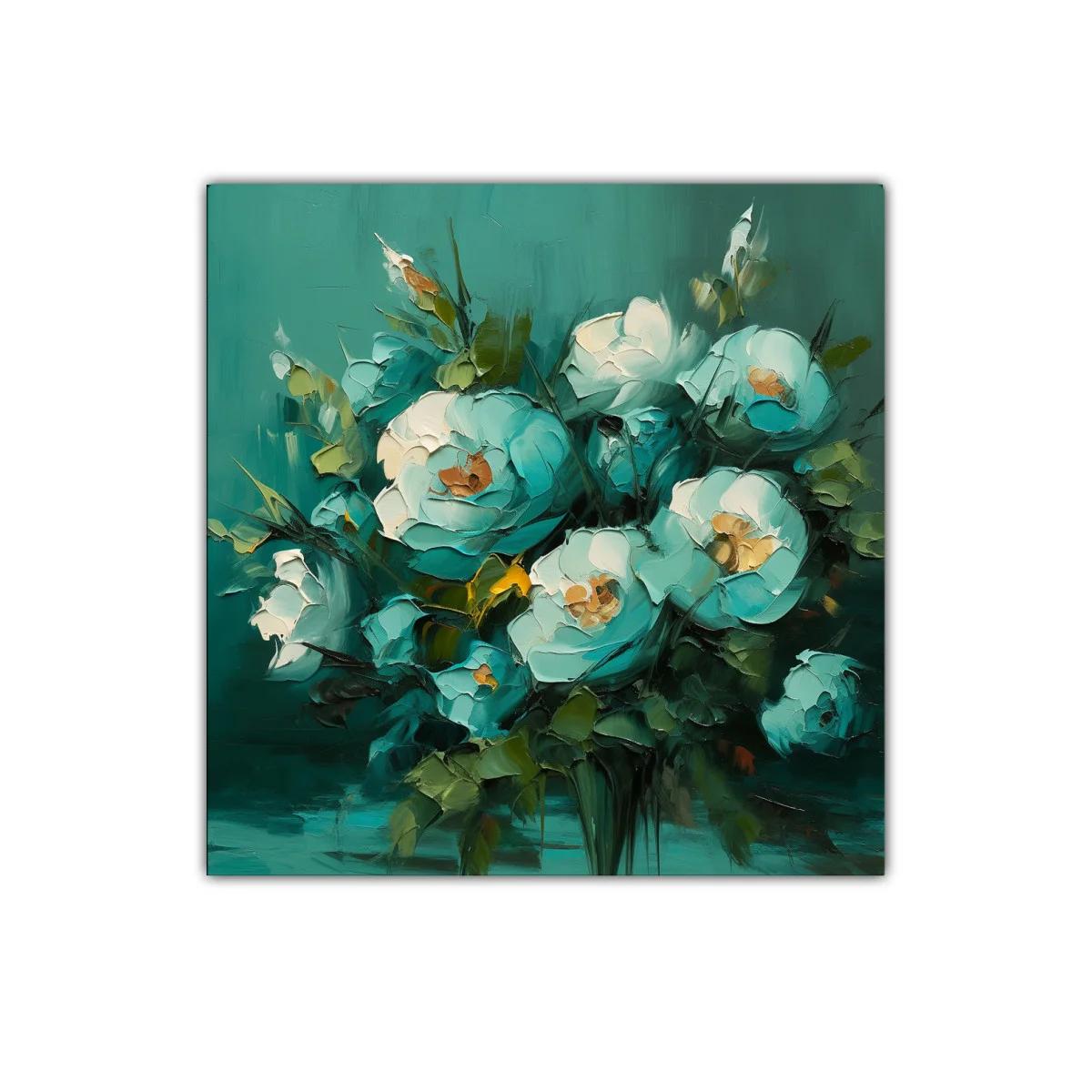 Cuadro floral en tonos verdes y azules suaves — imagen principal