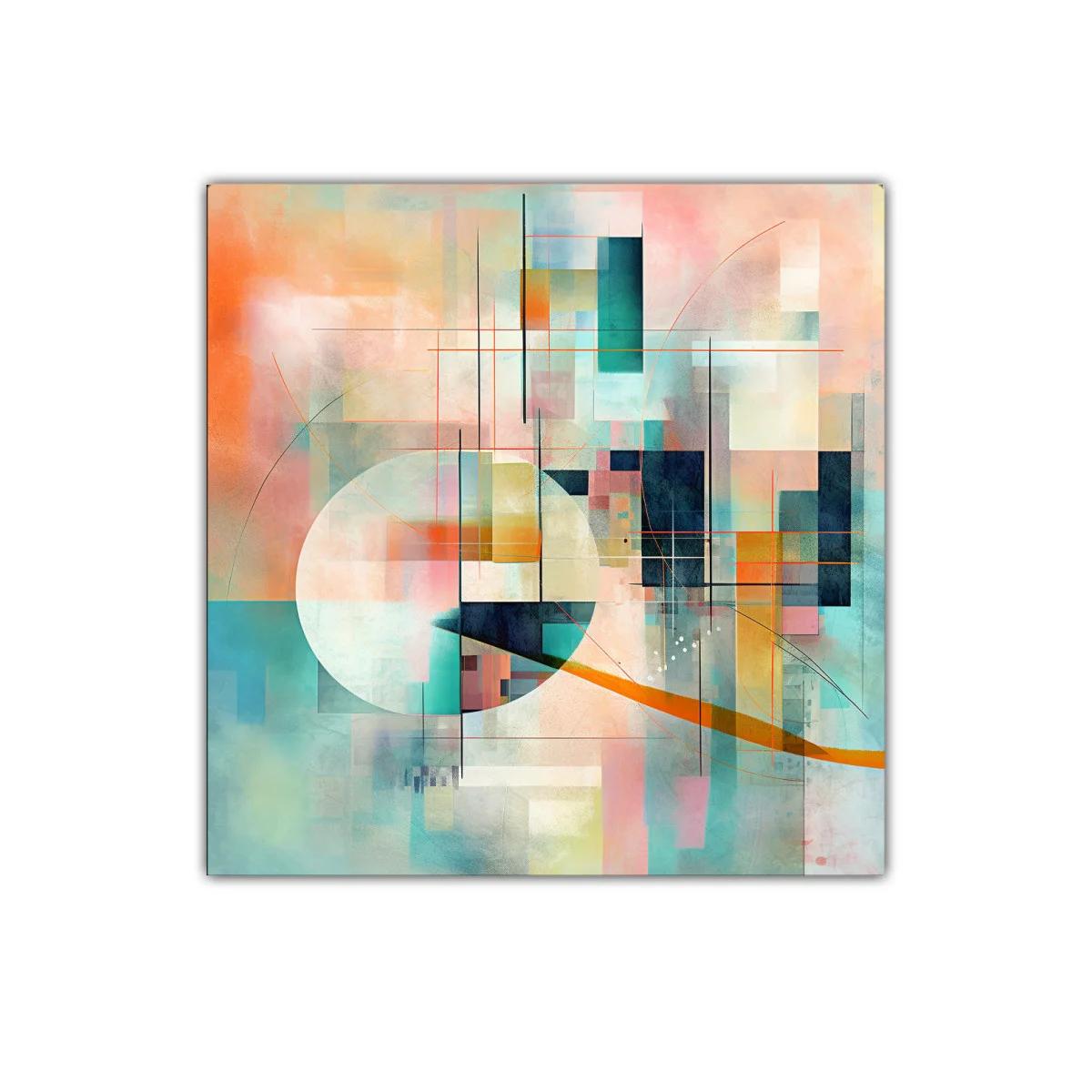 Cuadro decorativo con abstracción geométrica y tonalidades suaves