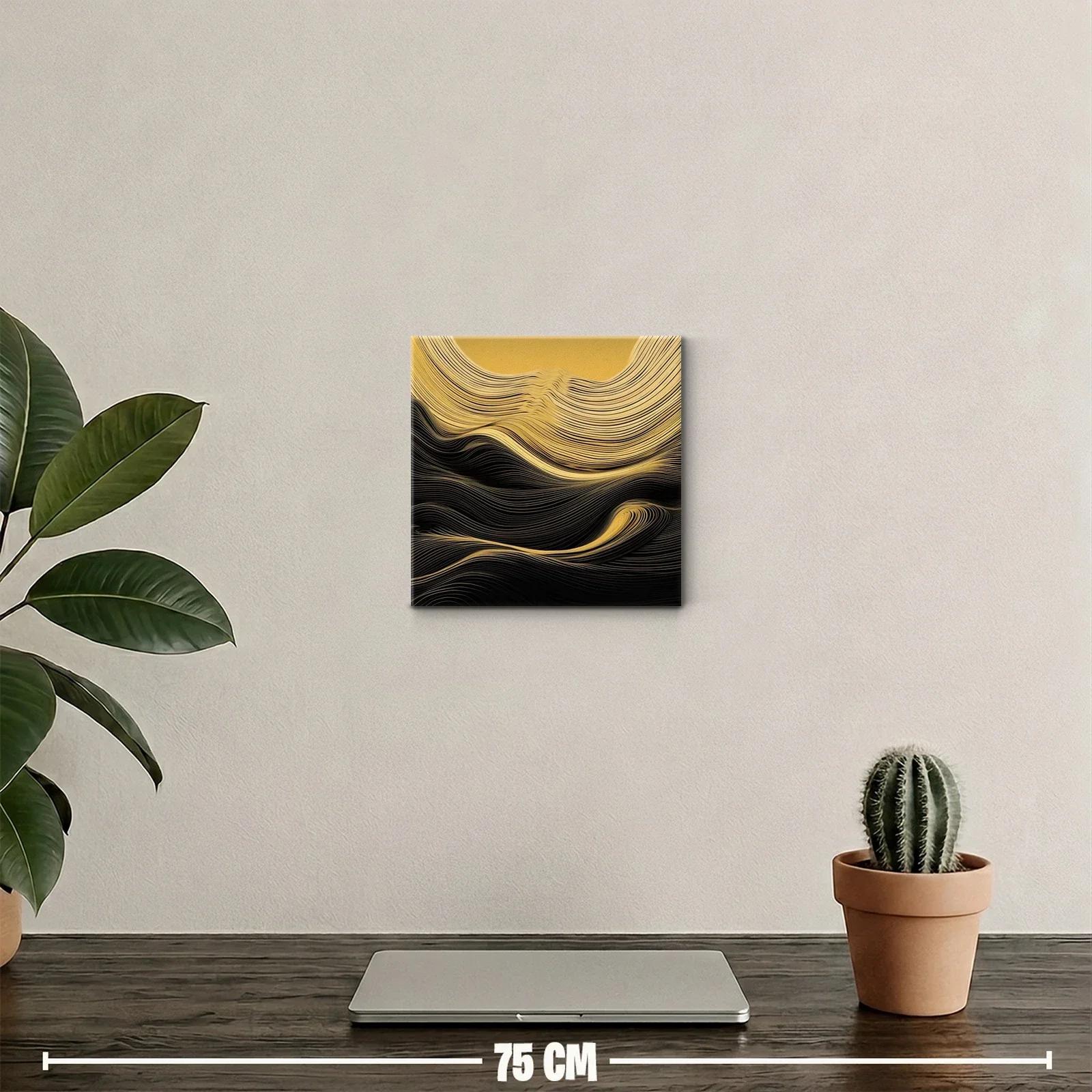 Cuadro abstracto líneas doradas y negras en movimiento — miniatura 2