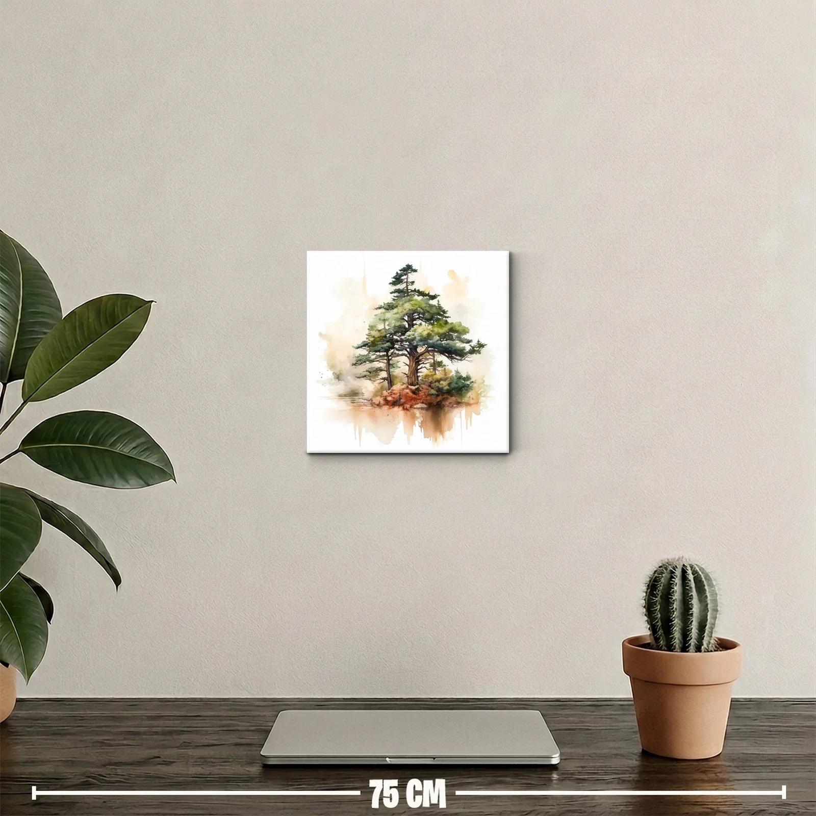 Serenidad natural con árbol en isla pintada en acuarela — miniatura 2