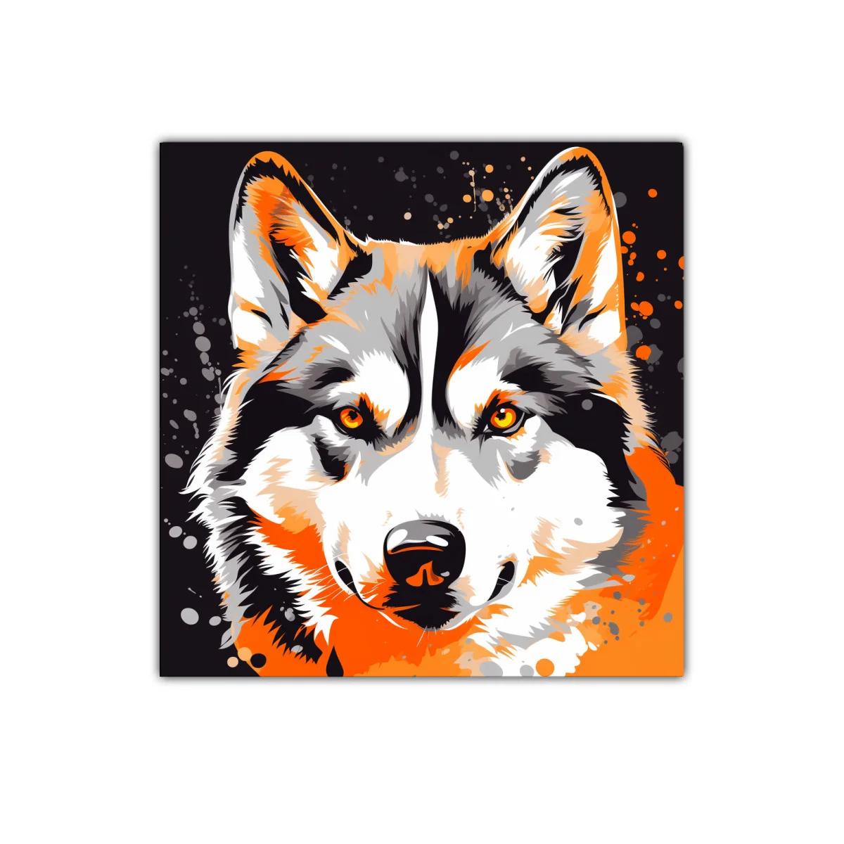 Retrato vibrante de lobo con tonos cálidos y energía dinámica
