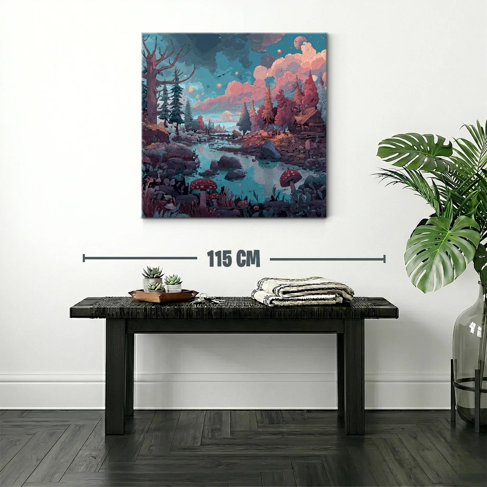 Paisaje encantado con río y bosque en tonos pastel — miniatura 2