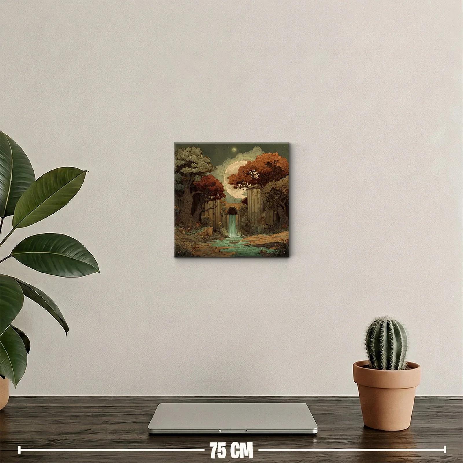 Paisaje nocturno con cascada y árboles de otoño — miniatura 2
