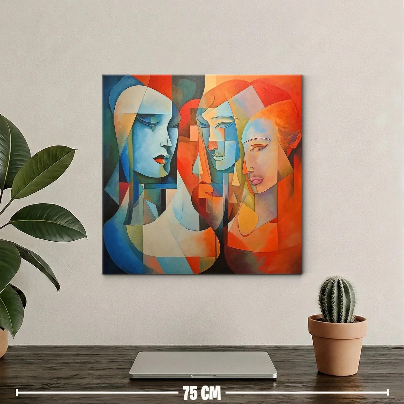 Cuadro abstracto con rostros y contrastes cálidos y fríos — miniatura 2
