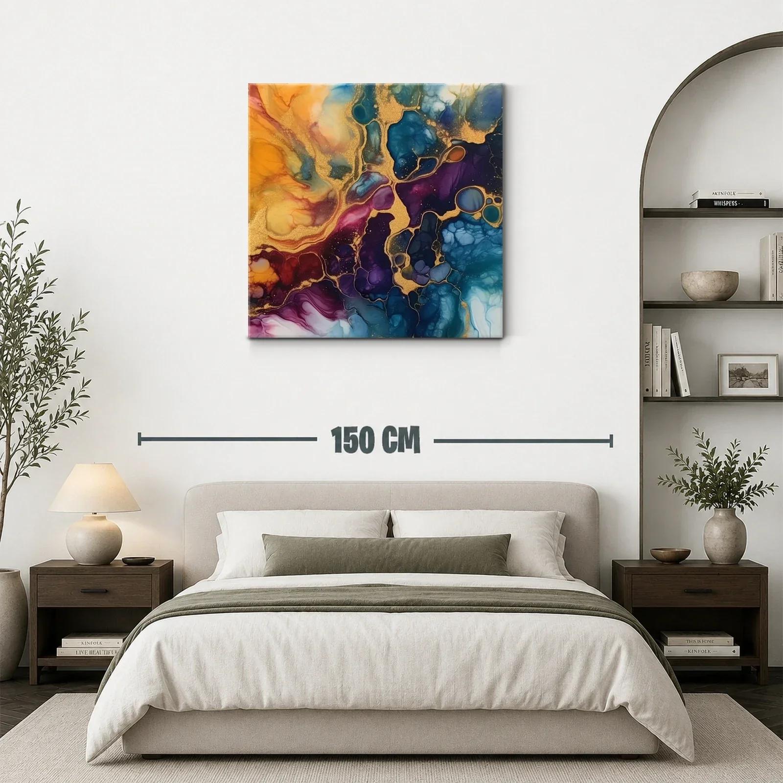 Cuadro abstracto con tonos dorados y azulados intensos — miniatura 3