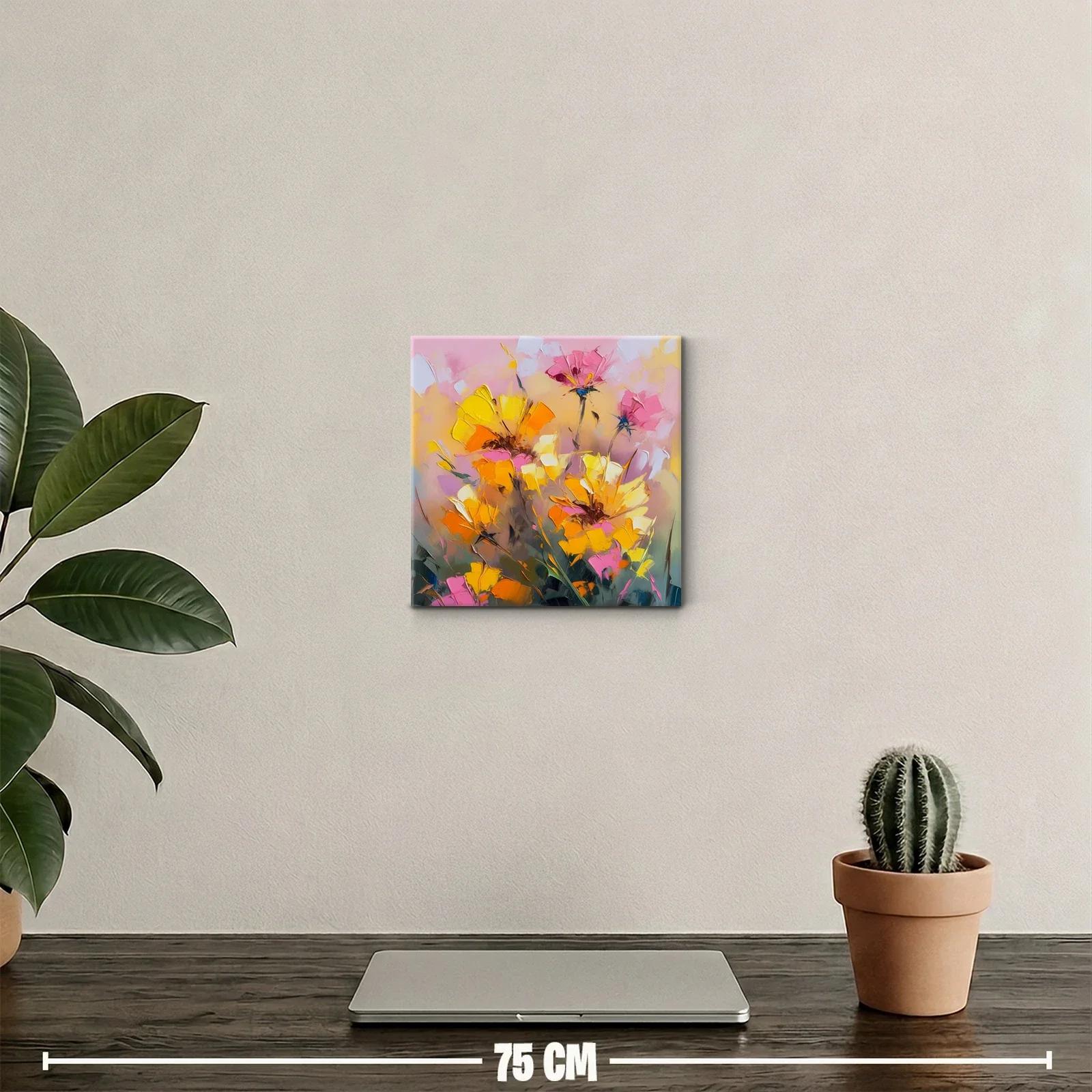 Cuadro floral abstracto en tonos cálidos y vibrantes — miniatura 2