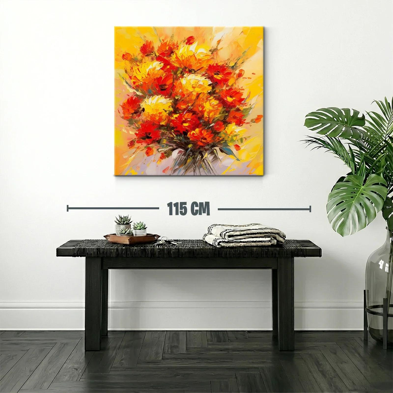 Cuadro moderno con ramo vibrante de flores rojas y amarillas — miniatura 2