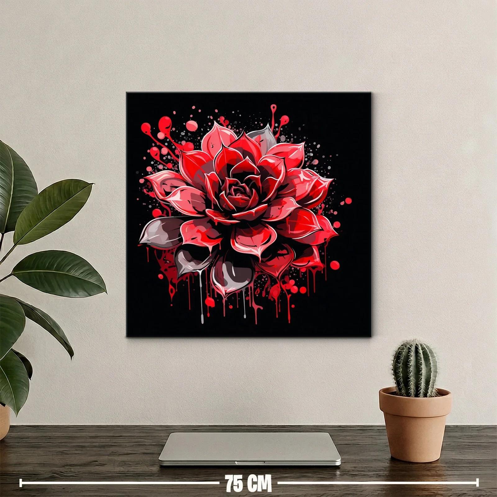 Impactante flor roja con efecto salpicado sobre fondo oscuro — miniatura 2