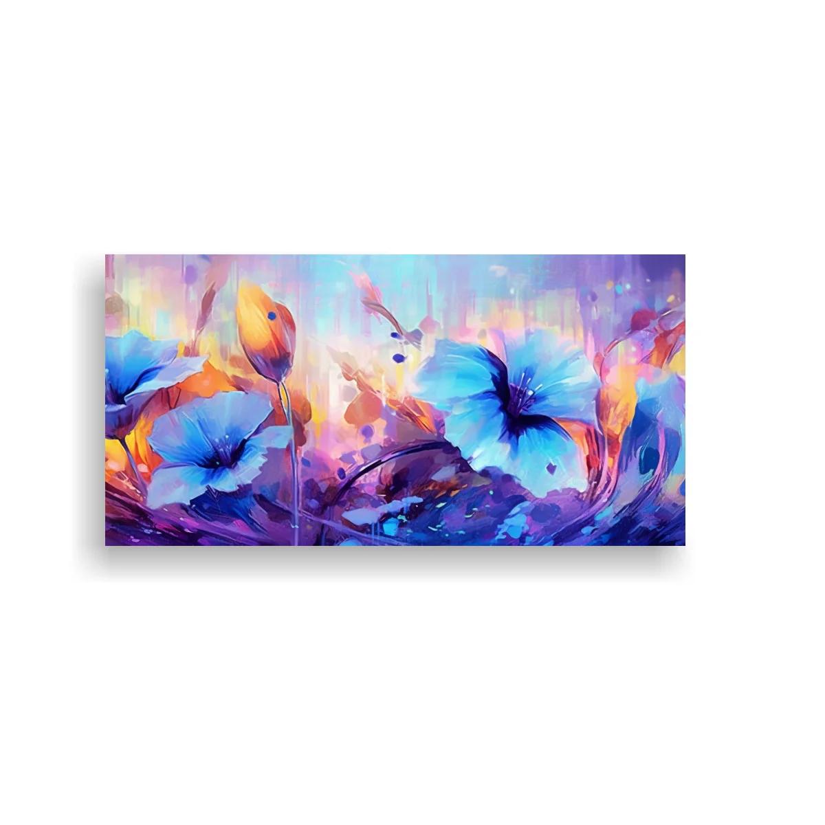 Cuadro flores azules con mariposas y brillos de color