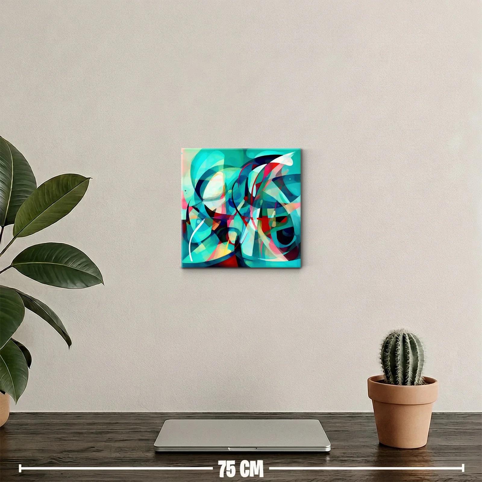 Cuadro abstracto vibrante con formas fluidas en tonos turquesa — miniatura 2