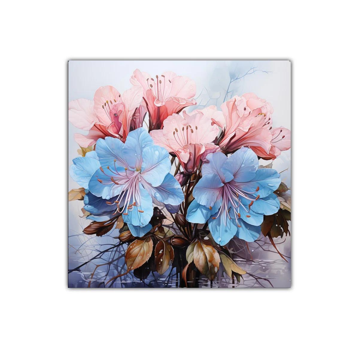 Cuadro decorativo con flores en tonos azul y rosa vibrante — imagen principal
