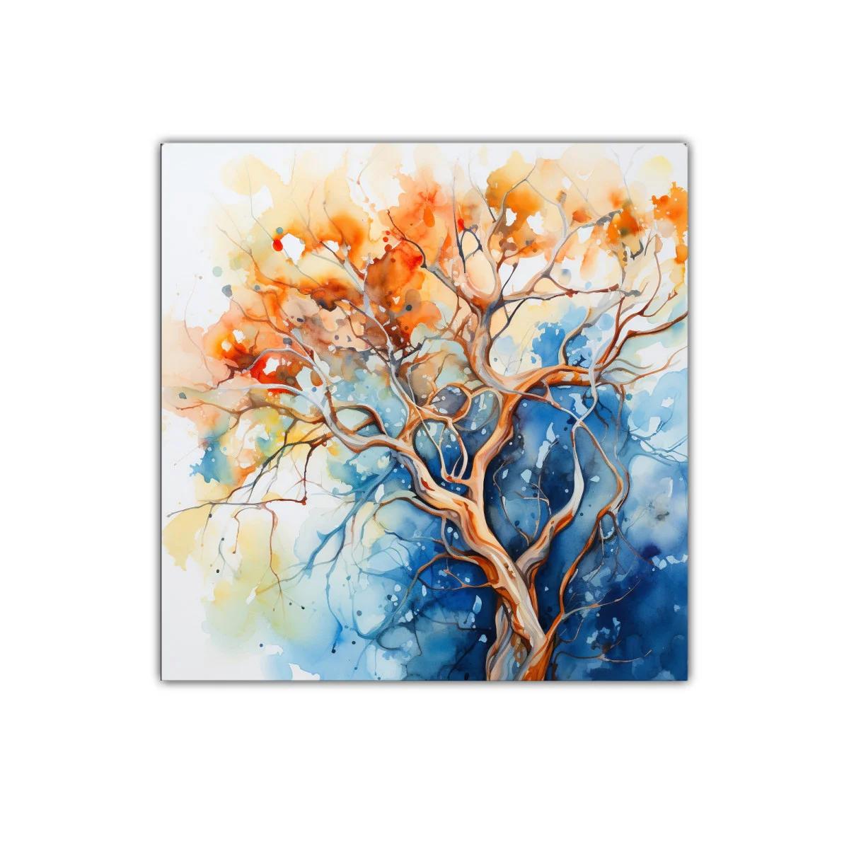 Árbol vibrante en tonos cálidos y fríos contrastantes