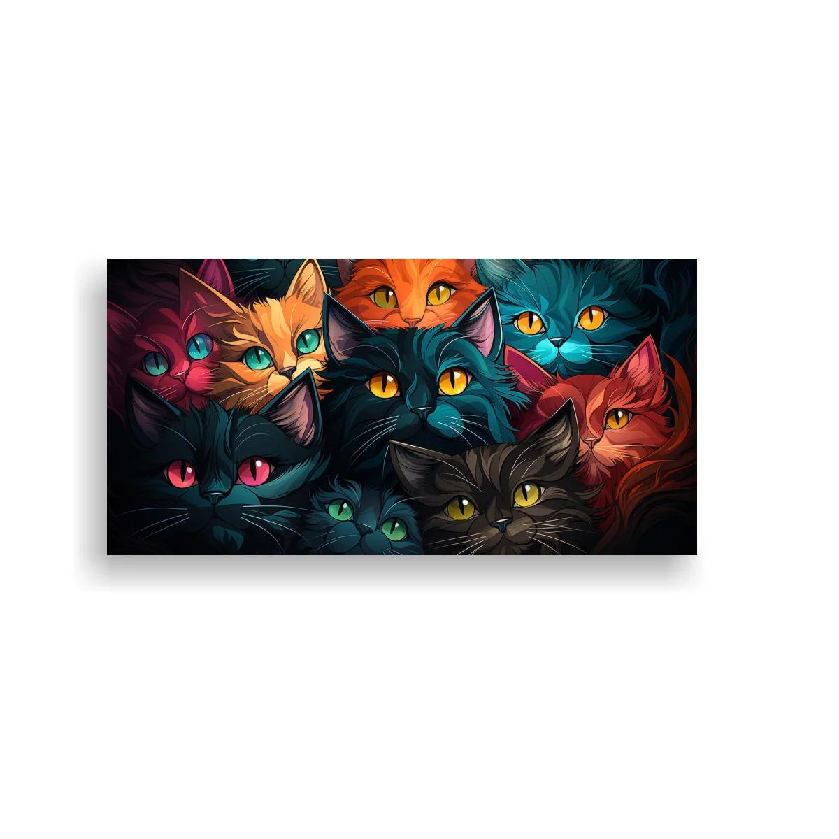 Cuadro grupo de gatos de colores con superposición de cabezas